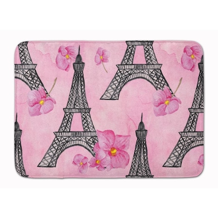 Jensendistributionservices Watercolor Pink Flowers & Eiffel Tower Machine Washable Memory Foam Mat MI2550774